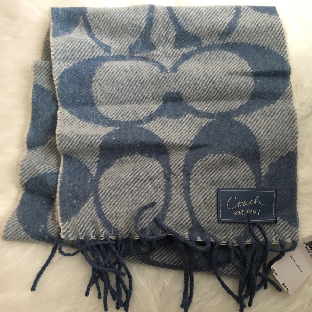 New Coach Signature Twill Scarf Blue